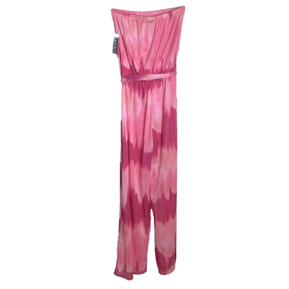 New York & Co Sweet Pea Pink Tie Dye Strapless Boho Wide Leg Jumpsuit XS New - Picture 9 of 17